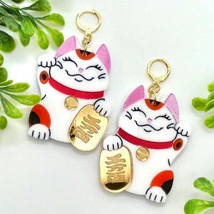 Glowforge Laser Maneki Neko Lucky Cat Multi Layer Acrylic Earrings File Digital Download SVG