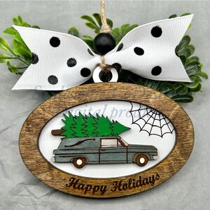 Glowforge Laser Happy Holiday Hearse Creepmas Christmas Ornament File Digital Download SVG