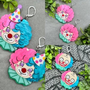 Pendientes acrílicos de payaso espeluznantes y adorables de Glowforge. Descarga digital: SVG, PNG y PDF.