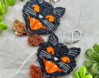 Glowforge Laser Spooky Vintage Halloween Acrylic Earrings File Digital Download SVG