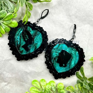 Glowforge Halloween Victorian Heart Framed Frankenstein Acrylic Earrings File Digital Download SVG