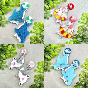 Glowforge Laser Beach Shark Summertime Multi Layer Acrylic Earrings File Digital Download SVG
