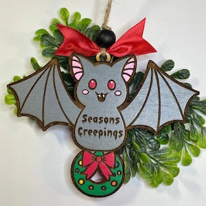 Glowforge Laser Seasons Creepings Bat Christmas Ornament Plik Cyfrowy Pobierz SVG