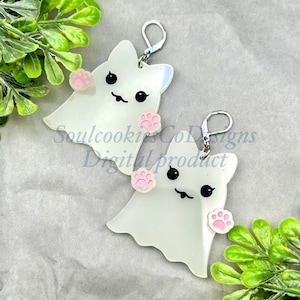 Glowforge Halloween Ghost Kitties Acrylic Earrings File Digital Download SVG