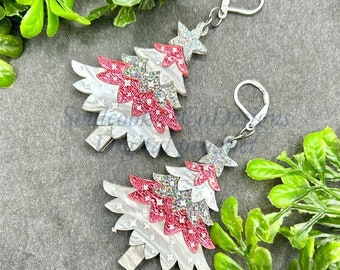 Glowforge Laser Christmas Tree Layered Acrylic Earrings File Digital Download SVG