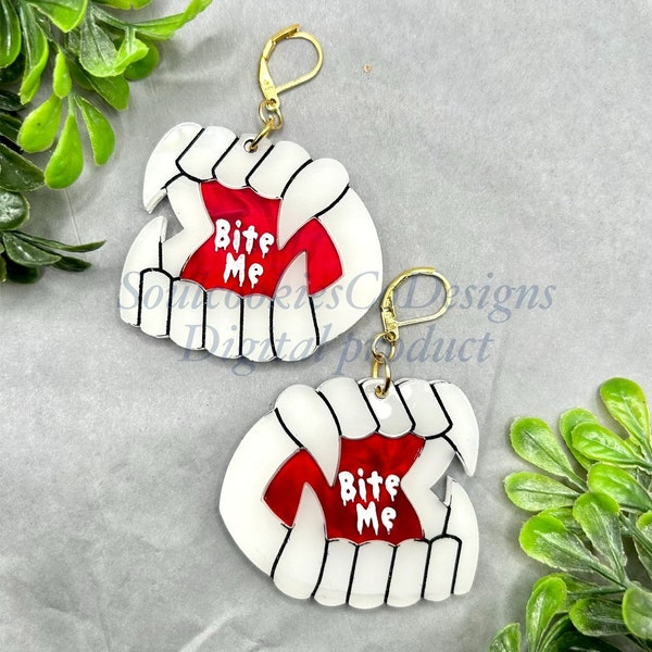 Glowforge Laser Halloween Vampire Teeth Layered Acrylic Earrings File Digital Download SVG