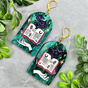 Glowforge Halloween Witchy Spell Book Acrylic Earrings File Digital Download SVG