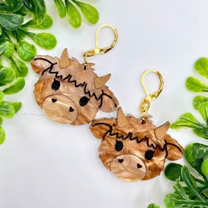 Glowforge Laser Highland Cow Acrylic Earrings File Digital Download SVG