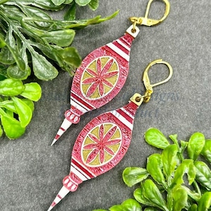 Glowforge Laser Christmas Vintage Ornament Layered Acrylic Earrings File Digital Download SVG