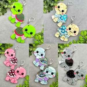 Glowforge Laser Kawaii Turtle with Five Shell Styles Multi Layer Acrylic Earrings File Digital Download SVG