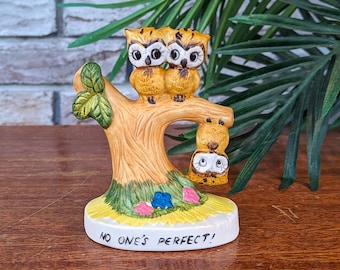 Kitch Vintage 3 Owls in a Tree "No One's Perfect"