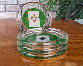 Vintage Poker Playing Cards Glass Coaster Set