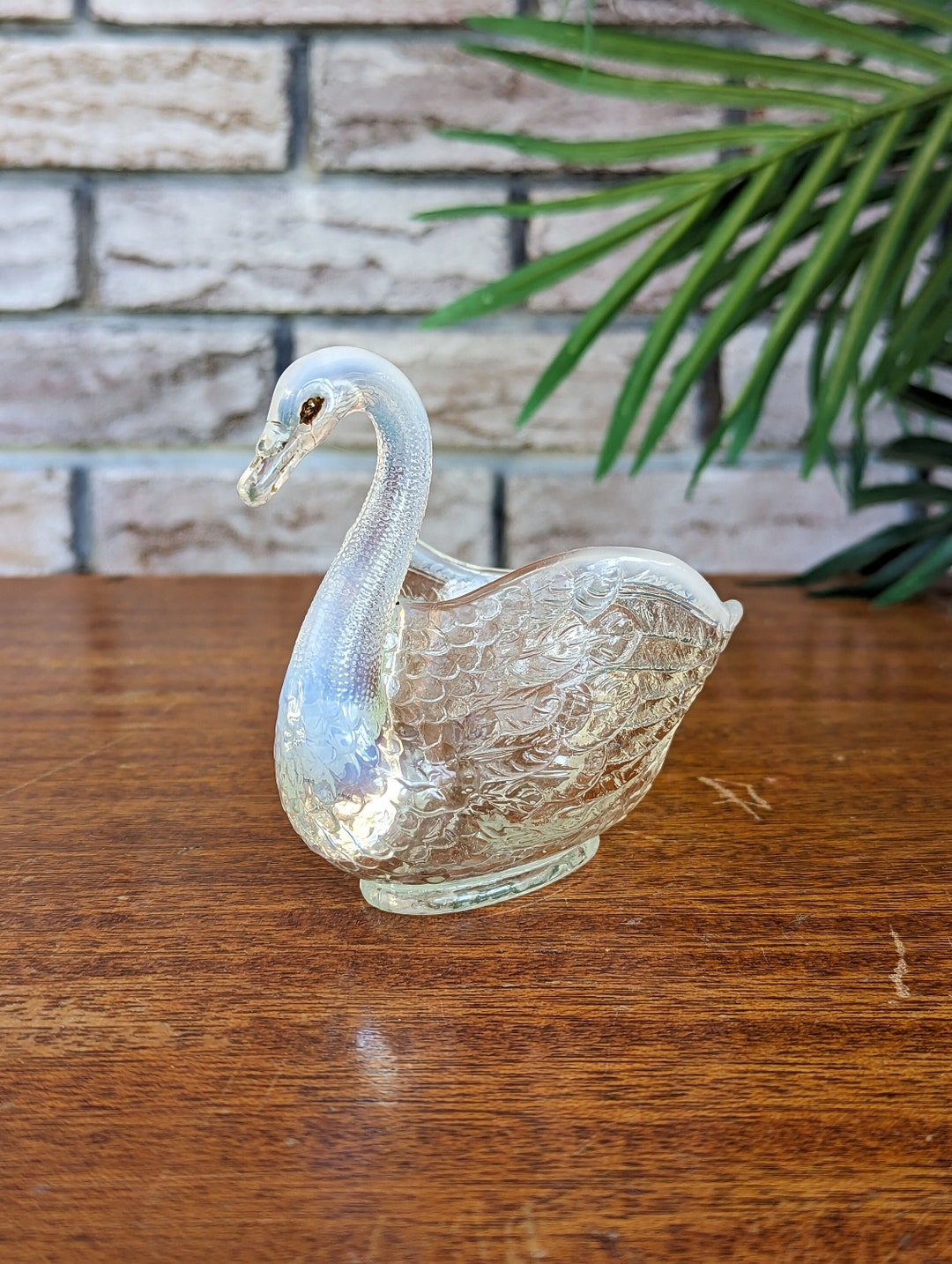 Fenton Opalescent Carnival Glass Swan Dish Etsy