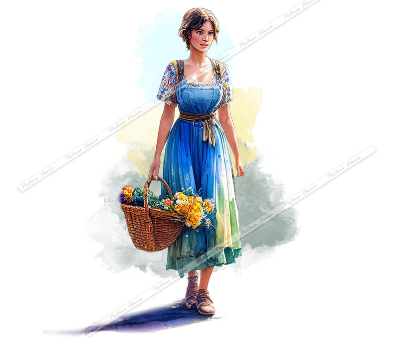 Woman With Flower | PNG' Watercolor Design | Printable Clipart ...