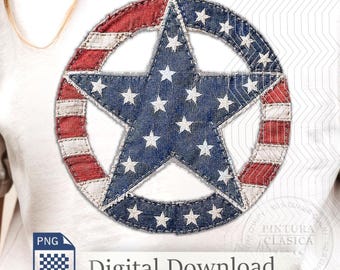USA Star Patchwork PNG Design | Sublimation Crafting (Digital Download)
