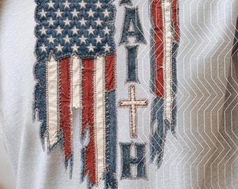 USA Flag  | Faux Patchwork | PNG Design | Faith (Digital Download)