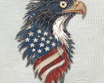 Eagle Faux Patchwork Design | USA Flag | Fourth of July | PNG Design (Digital Download)