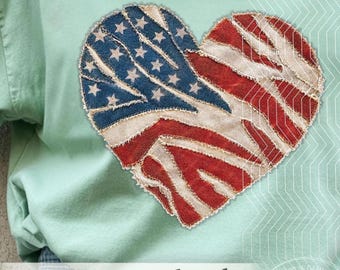 Heart Faux Patchwork | USA Flag  | PNG Design | Sublimation Design | Digital Download.