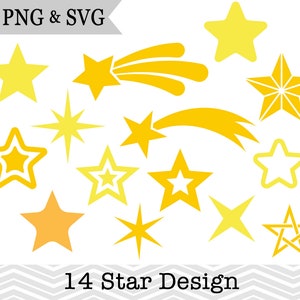 14 スター デザイン SVG、Cricut 用スター SVG カット ファイル、シューティング スター SVG カット ファイル、スター SVG Cricut カッティング ファイル、即時ダウンロード