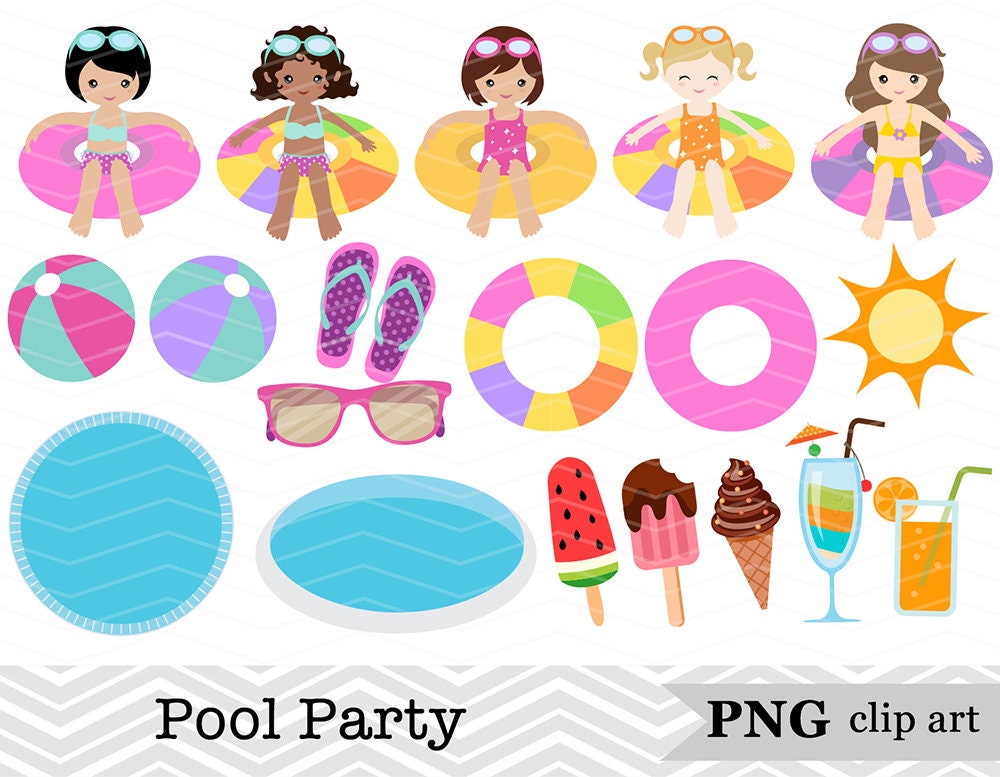 POOL PARTY Clipart Girl Pool Party Clipart Summer Clipart -  Israel