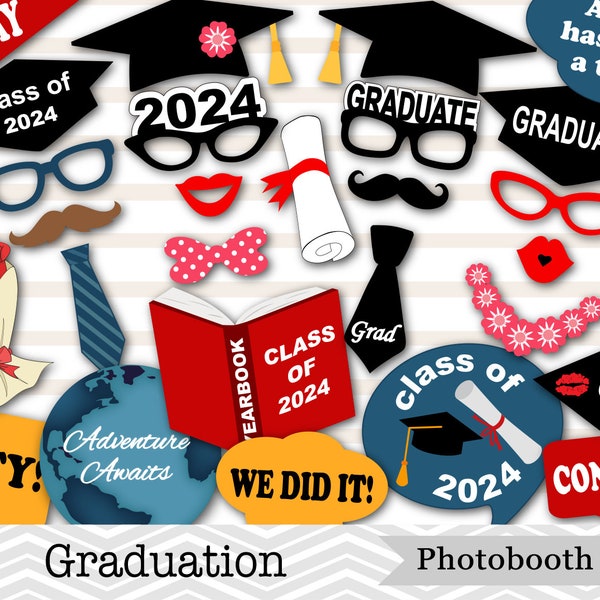 Graduation Party Photo Booth Props, Printable Grad 2024 Party Props, Class of 2024 Graduation Photo Booth Props, Instant Download