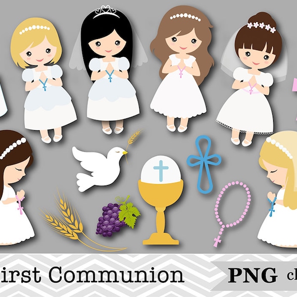 78 Girl First Communion Clip Art, First Communion Clipart, Spa Girls Clipart, Scrapbook, Girl First Communion Scrapbook Instant Download
