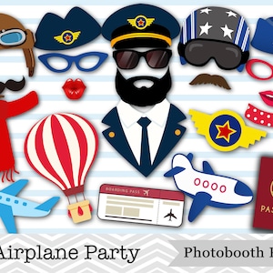 Printable Pilot Party Photo Booth Props, Airplane Party Photo Booth Props, Pilot Retirement Party Photo Booth Props, Instant Download