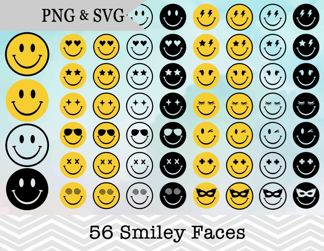56 Smiley Face SVG, Smiley Face Clipart, Emoji SVG Cut File for Cricut