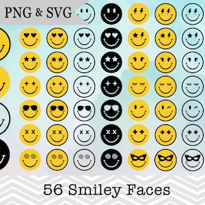 56 Smiley Face SVG, Smiley Face Clipart, arquivo de corte Emoji SVG para Cricut, Emoji Clip Art, arquivo de corte Emoji Svg Cricut, download instantâneo