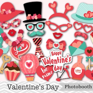 Printable Valentine&#39;s Day Photo Booth Props, Love Valentine&#39;s Party Photo Booth Props, Anniversary Party Photo Booth Props, Instant Download