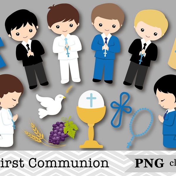 62 Boy First Communion Clip Art, First Communion Boy Clipart, First Communion Scrapbook, Boy First Communion Instant Download