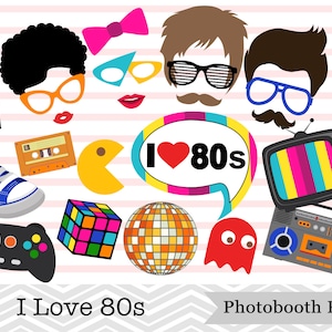 Printable 1980&#39;s Party Photo Booth Props, I Love 80s Photo Booth Props, 1980s Retro Party Props, Instant Download