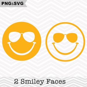2 Smiley Face SVG, Smiley Face Sunglasses Clipart, Emoji SVG Cut File for Cricut, Emoji Clip Art, Emoji Svg Cutting File, Instant Download