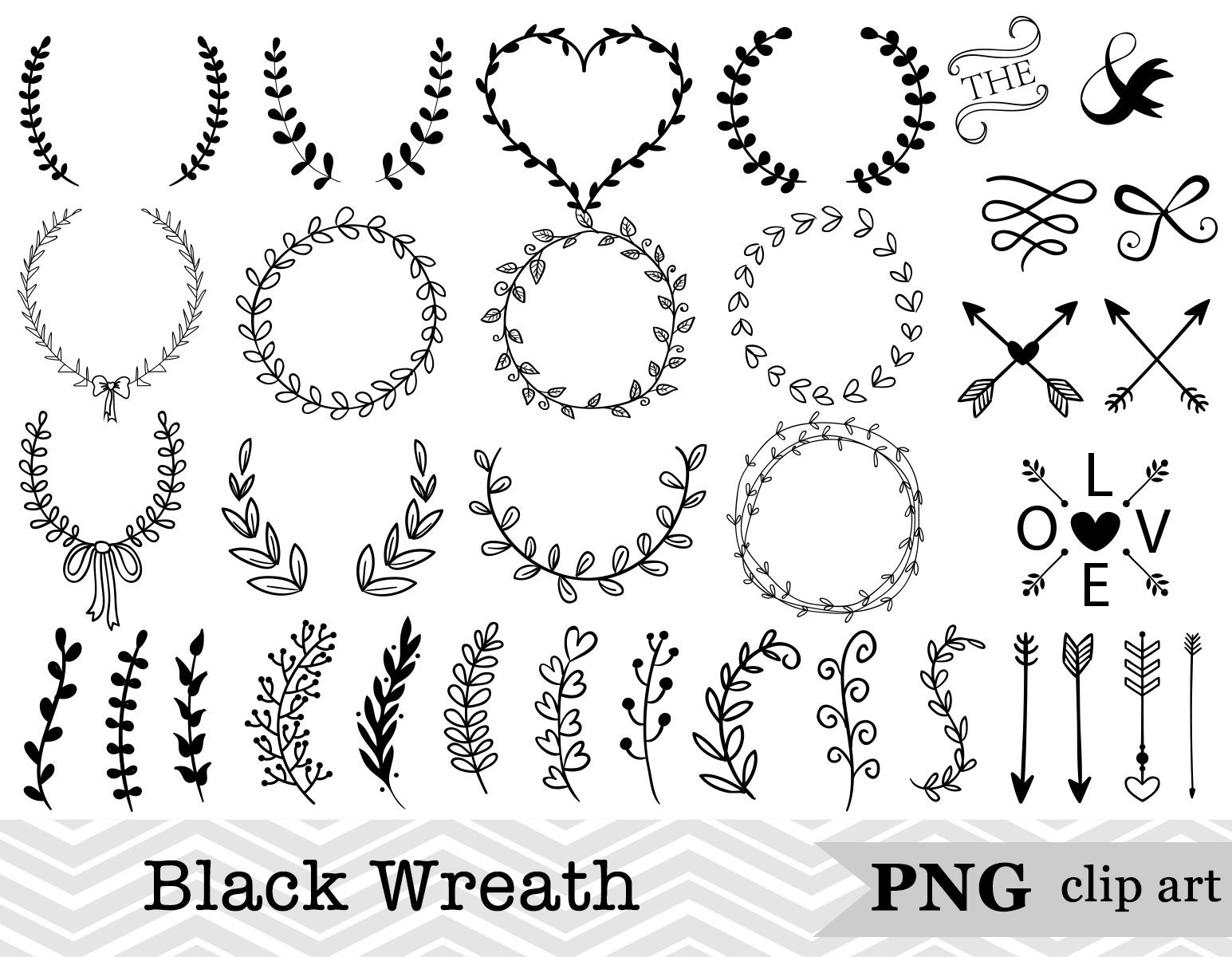 34 Digital Black Wreath Clip Art, Laurel Wreath Clipart, Wreath Clipart
