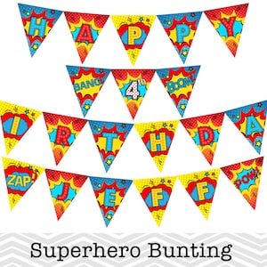 Printable Superhero Birthday Party Bunting Banner Flag, Make your own Superhero Party Bunting, Birthday Party Banner DIY, Instant Download
