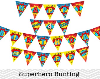 Printable Superhero Birthday Party Bunting Banner Flag, Make your own Superhero Party Bunting, Birthday Party Banner DIY, Instant Download