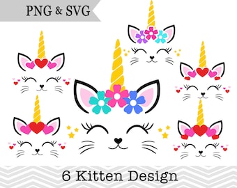 6 Kätzchen Einhorn Gesicht Design SVG, Einhorn SVG geschnitten Datei für Cricut, Mädchen Geburtstag Shirt SVG, magisches Einhorn SVG, Einhorn Instant Download