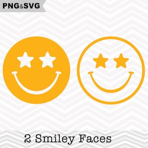 2 Smiley Face SVG, Star Eyes Smiley Face Clipart, arquivo de corte Emoji SVG para Cricut, Emoji Clip Art, arquivo de corte Emoji Svg, download instantâneo