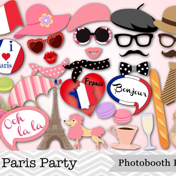 Printable I Love Paris Party Photo Booth Props, French Party Photo Booth Props, France Paris Party Photo Booth Props, Instant Download