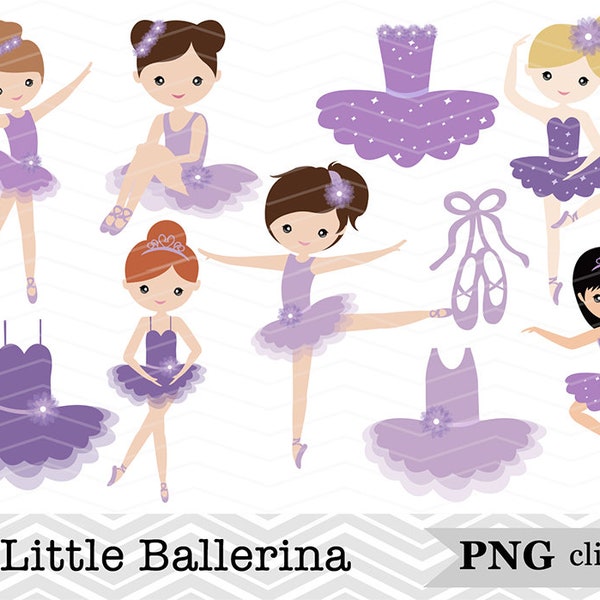 34 Little Ballerina Clip Art, Purple Ballerina Girl Clipart, Girl Dancing Clipart, Little Girl Dancer Scrapbook Instant Download