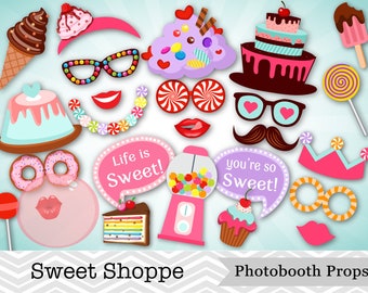 Accesorios imprimibles para fotomatón de Sweet Shoppe, accesorios para fotomatón de fiesta dulce, accesorios para fotomatón de helado de pastel de caramelo, descarga instantánea