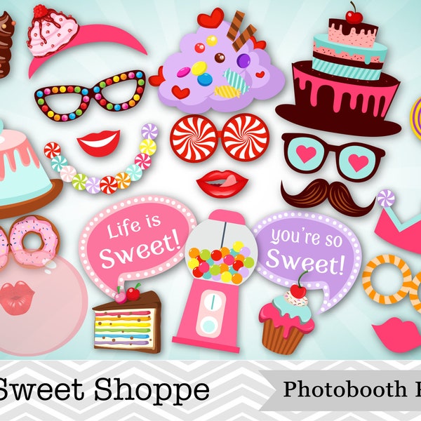 Printable Sweet Shoppe Photo Booth Props, Sweet Party Photo Booth Props, Candy Cake Ice cream Photo Booth Props, Instant Download