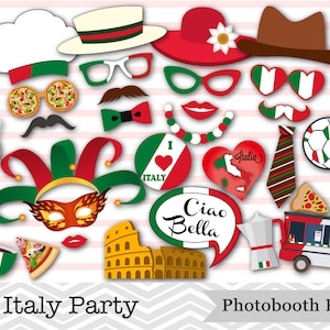 Printable I Love Italy Party Photo Booth Props, Italia Party Photo Booth Props, Italian Ciao Bella Photo Booth Props, Instant Download