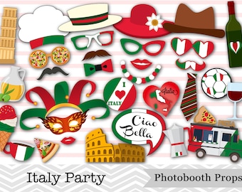 Afdrukbare I Love Italy Party Photo Booth Props, Italia Party Photo Booth Props, Italiaanse Ciao Bella Photo Booth Props, Instant Download