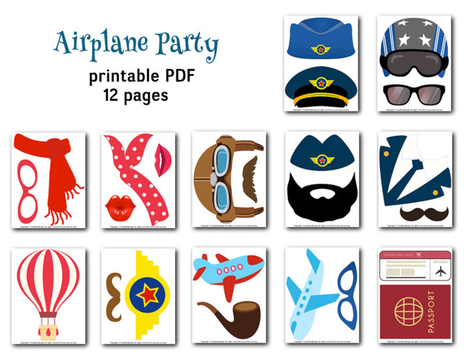 Printable Pilot Party Photo Booth Props, Airplane Party Photo Booth ...