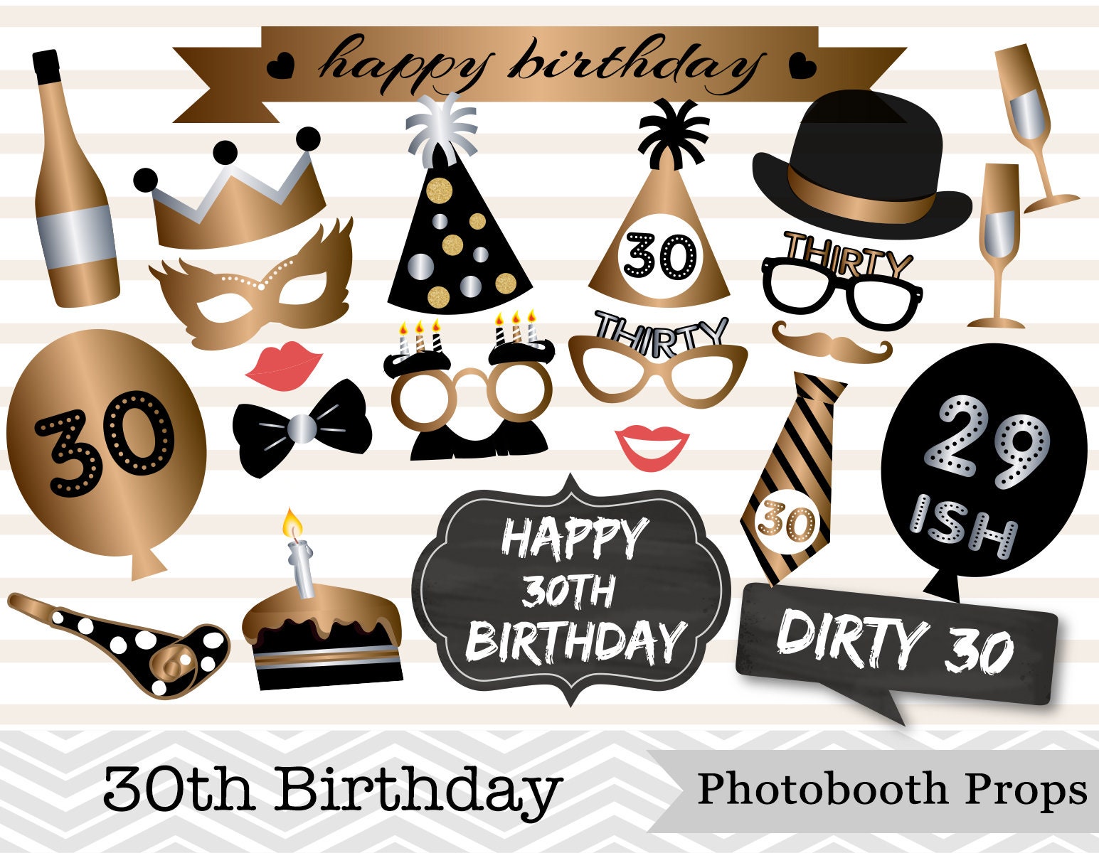 Printable 30th Birthday Photo Booth Props, Happy 30th Birthday Photo ...