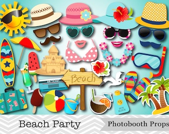 Afdrukbare Summer Beach Party Photo Booth Props, zomervakantie Photo Booth Props, Summer Party Photo Booth Props, Instant Download