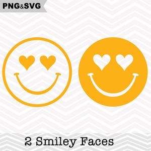 2 Smiley Face SVG, Heart Eyes Smiley Face Clipart, arquivo de corte Emoji SVG para Cricut, Emoji Clip Art, arquivo de corte Emoji Svg, download instantâneo