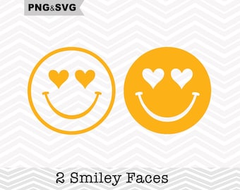 2 smileygezicht SVG, hart ogen smileygezicht clipart, Emoji SVG-bestand knippen voor Cricut, Emoji-illustraties, Emoji Svg-snijbestand, Instant Download