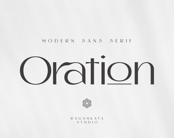 May include: A modern sans serif font called "Oration" designed by Ragamkata Studio.